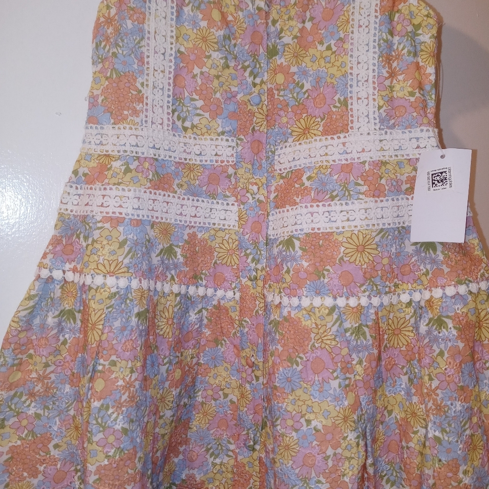 BGBG Girls Multicolor Floral Print White Trim Cap Sun Dress 3T